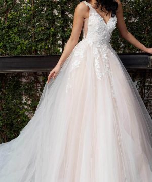Jovani Bridal - JB05353 Floral Applique V Neck Bridal Dress
