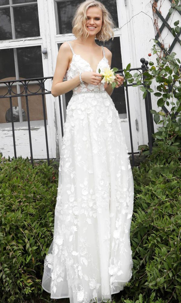 Jovani Bridal - JB63363 Floral Applique Jeweled A-Line Bridal Gown