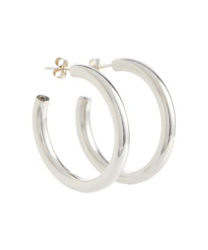 Medium sterling silver-pleated demi-hoop earrings