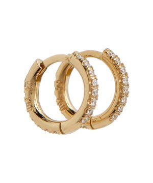 Mini 18kt yellow gold hoop earrings with diamonds
