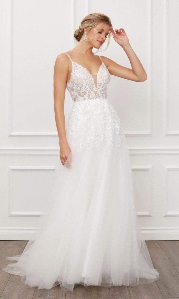 Nox Anabel - E442 Long Sparkle Lace A-Line Wedding Gown