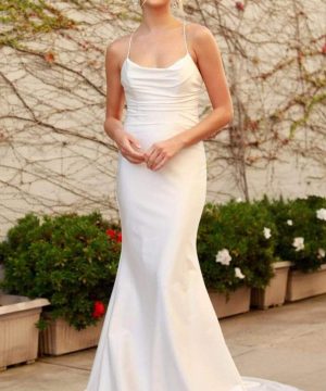 Nox Anabel - R472 Cowl Neck Plain White Dress