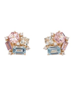 Pastel Blossom 14kt gold earrings with amethysts, topaz and diamonds