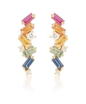 Rainbow Fireworks 18kt gold earrings with diamonds and sapphires