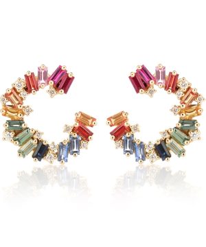 Rainbow Spiral 18kt gold earrings with diamonds and sapphires