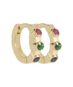 Rainbow Stepping Stone 18kt yellow gold midi hoop earrings with rubies and sapphires