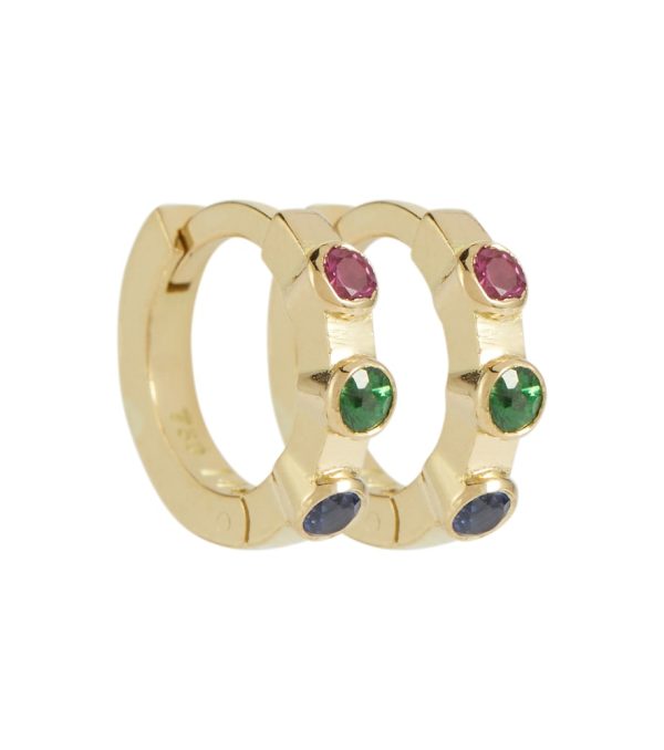 Rainbow Stepping Stone 18kt yellow gold midi hoop earrings with rubies and sapphires