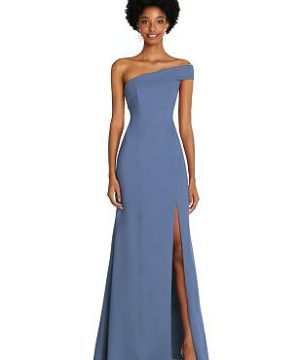 Special Order Asymmetrical Off-the-Shoulder Cuff Trumpet Gown With Front Slit