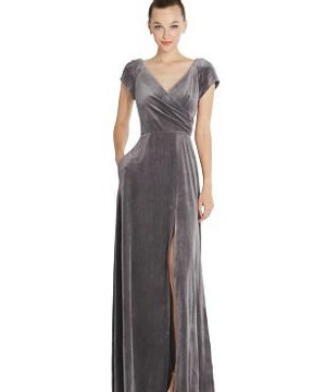 Special Order Cap Sleeve Faux Wrap Velvet Maxi Dress with Pockets