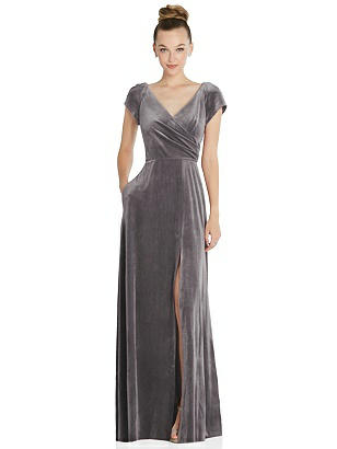 Special Order Cap Sleeve Faux Wrap Velvet Maxi Dress with Pockets