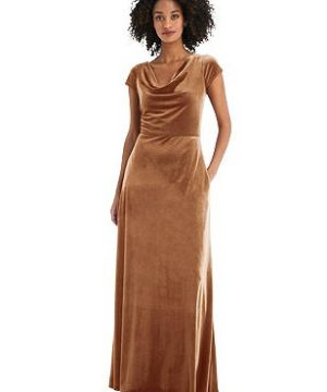 Special Order Cowl-Neck Cap Sleeve Velvet Maxi Dress with Pockets