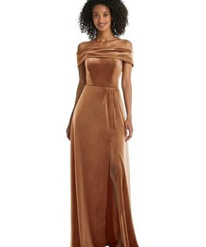 Special Order Draped Cuff Off-the-Shoulder Velvet Maxi Dress with Pockets