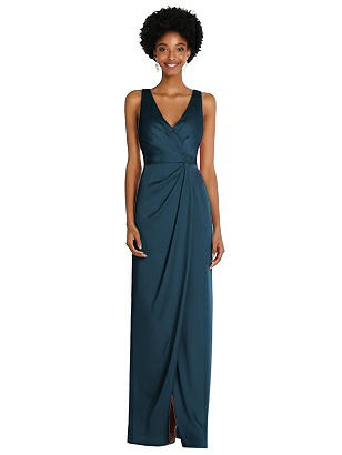 Special Order Faux Wrap Whisper Satin Maxi Dress with Draped Tulip Skirt