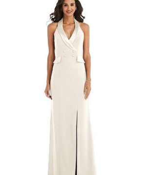 Special Order Halter Tuxedo Maxi Dress with Front Slit