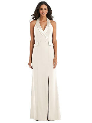 Special Order Halter Tuxedo Maxi Dress with Front Slit