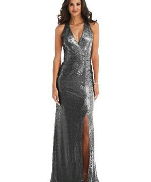 Special Order Halter Wrap Sequin Trumpet Gown with Front Slit