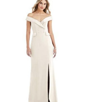 Special Order Off-the-Shoulder Tuxedo Maxi Dress with Front Slit