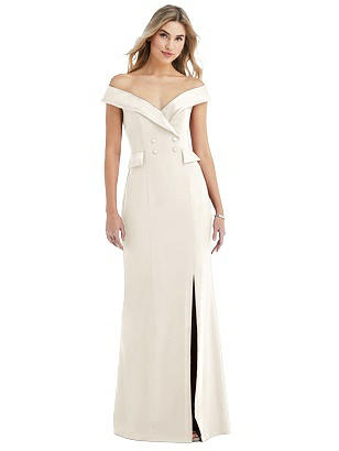 Special Order Off-the-Shoulder Tuxedo Maxi Dress with Front Slit
