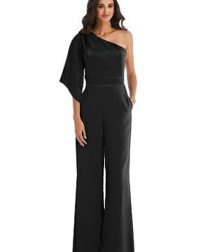 Special Order One-Shoulder Bell Sleeve Jumpsuit with Pockets