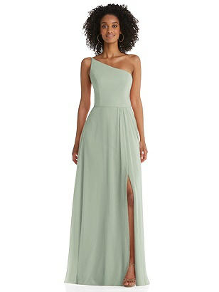 Special Order One-Shoulder Chiffon Maxi Dress with Shirred Front Slit
