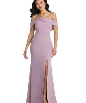 Special Order One-Shoulder Draped Cuff Maxi Dress with Front Slit