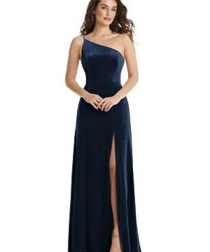 Special Order One-Shoulder Spaghetti Strap Velvet Maxi Dress with Pockets