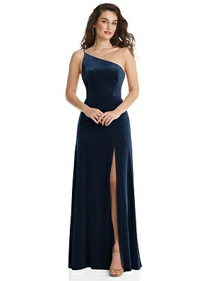 Special Order One-Shoulder Spaghetti Strap Velvet Maxi Dress with Pockets