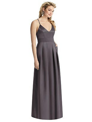 Special Order Pleated Skirt Satin Maxi Dress with Pockets