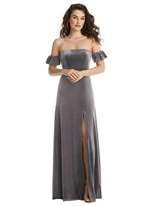 Special Order Ruffle Sleeve Off-the-Shoulder Velvet Maxi Dress