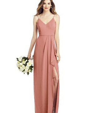 Special Order Spaghetti Strap Draped Skirt Gown with Front Slit