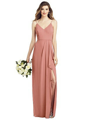 Special Order Spaghetti Strap Draped Skirt Gown with Front Slit