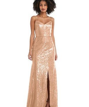 Special Order Spaghetti Strap Sequin Trumpet Gown with Side Slit