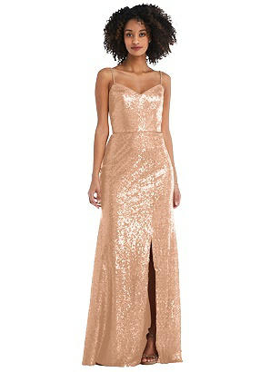 Special Order Spaghetti Strap Sequin Trumpet Gown with Side Slit