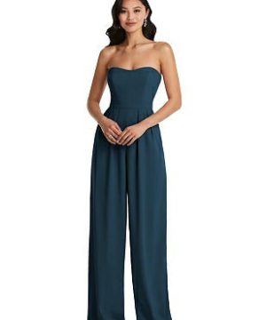 Special Order Strapless Pleated Front Jumpsuit with Pockets