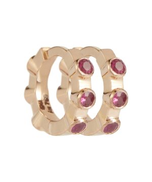 Stepping Stone 18kt rose gold midi hoop earrings with diamonds and rubies