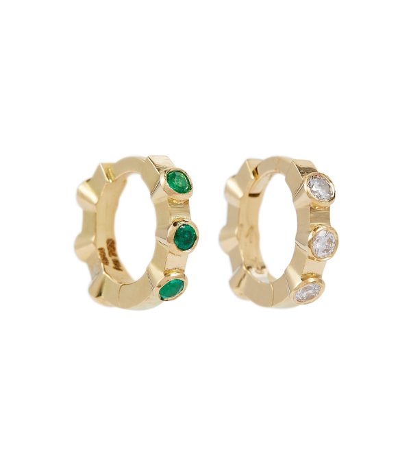 Stepping Stone Midi 18kt gold hoop earrings with diamonds and emeralds