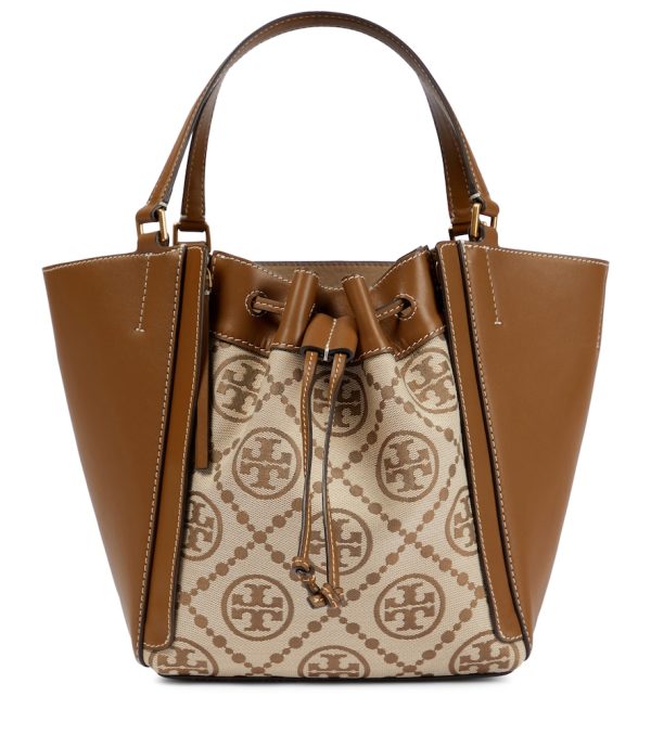 T Monogram jacquard and leather tote
