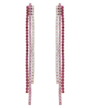 Triple Thread 18kt rose gold drop earrings with rubies, pink sapphires, and diamonds