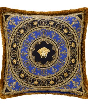 Versace Home - I Love Baroque Silk Cushion - 45x45cm - Gold/Blue/Black