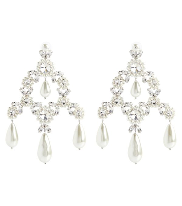 Faux pearl and crystal-embellished earrings