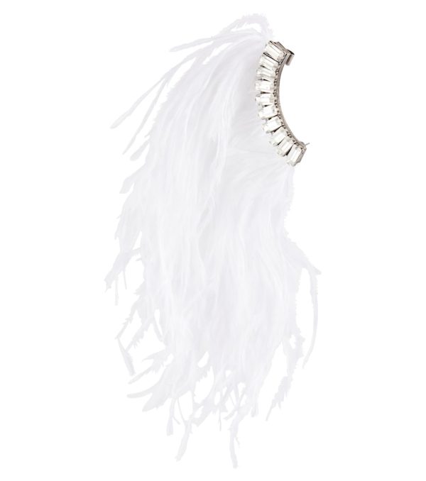 Feather-trimmed embellished ear cuff