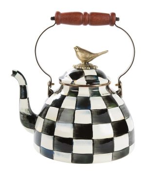 MacKenzie-Childs - Courtly Check Enamel Tea Kettle with Bird - 2.84L